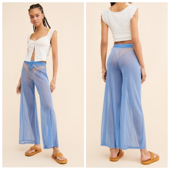 New HUTCH Peri Riviera Metallic Blue Swim Beach Cover-Up Pants NWOT Small - Picture 6 of 14